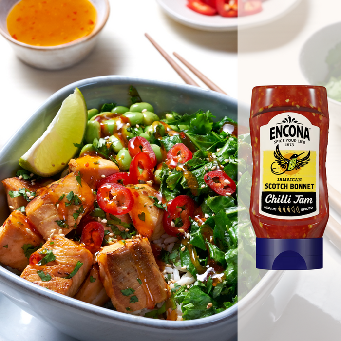 Würziger Lachs getoppt mit Chilis und Enconas fruchtig-scharfer Scotch Bonnet Marmelade