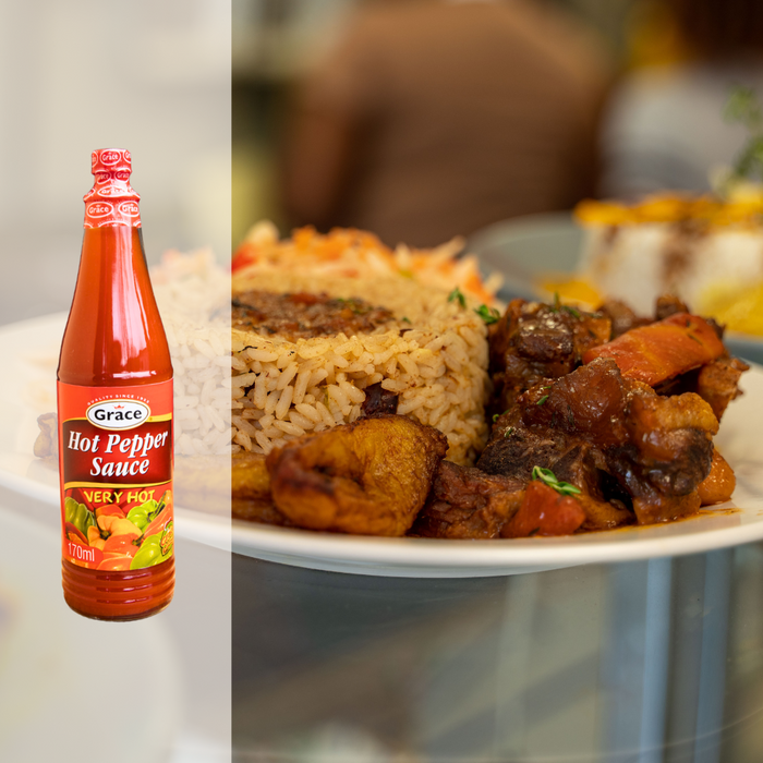 Grace Hot Pepper Sauce passt zu Oxtail, Brown Stew Chicken und anderen jamaikanischen Gerichten 