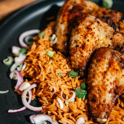 Jerk chicken und Jollof Reis nigerian style
