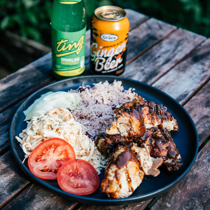 Jerk Chicken mit Rice and Peas